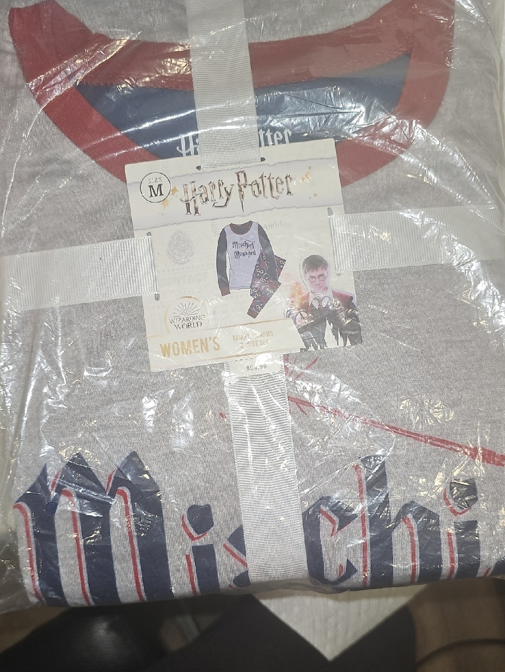 Warner Bros. Grey Tee with Red Trim and Navy Graphic